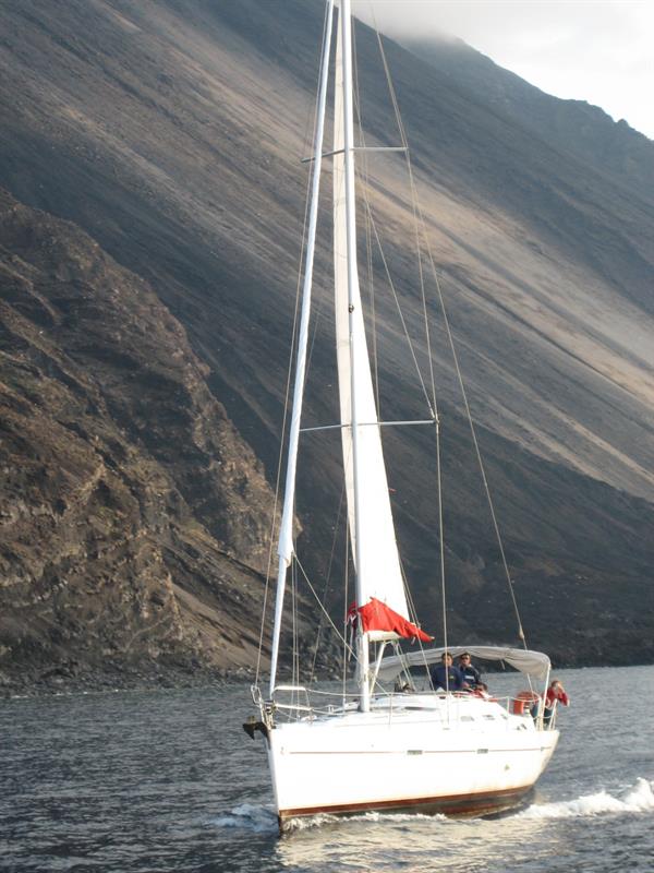 Sailing by Stromboli, an active volcano!